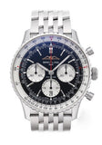 Breitling Navitimer B01 Chronograph 43 Black Dial Silver Steel Strap Watch for Men - AB0138211B1A1