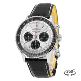 Breitling Navitimer B01 Chronograph 43 Silver Dial Black Leather Strap Watch for Men - AB0138241G1P1