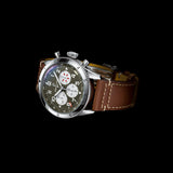 Breitling Super Avi B04 Chronograph GMT 46 Curtiss Warhawk Green Dial Brown Leather Strap Watch for Men - AB04452A1L1X1