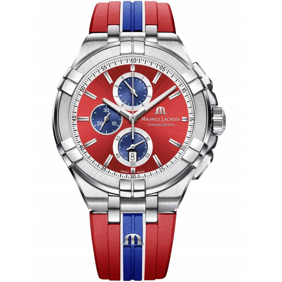 Maurice Lacroix Aikon Beach Volley Vikings Limited Edition Red Dial Red Rubber Strap Watch for Men - AI1018-SS001-530-6