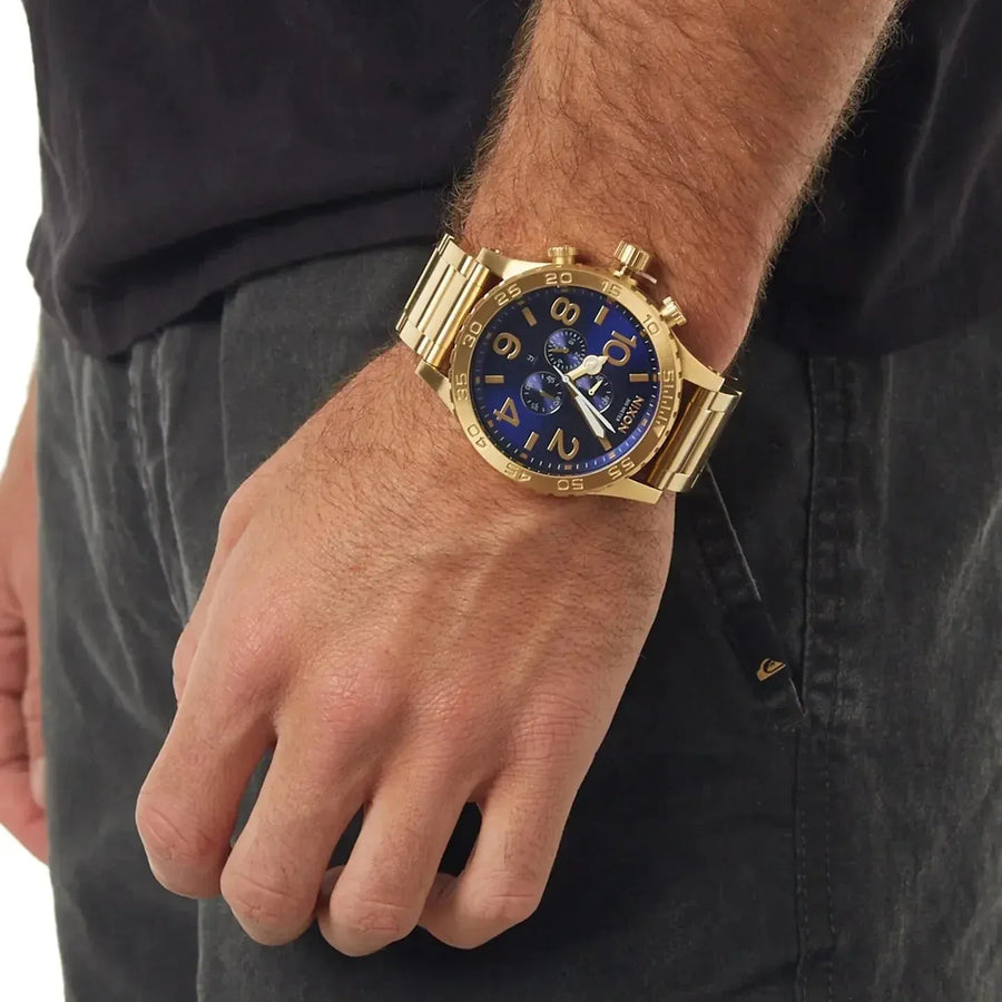 Nixon 51-30 Chrono Blue Dial Gold Steel Strap Watch for Men - A083-2735