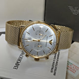 Emporio Armani Aviator Chronograph Quartz Beige Dial Gold Mesh Bracelet Watch For Men - AR11315