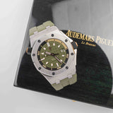 Audemars Piguet Royal Oak Offshore Diver Green Dial Green Rubber Strap Watch for Men - 15720ST.OO.A052CA.01