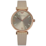 Emporio Armani Gianni T Bar Gunmetal Dial Beige Leather Strap Watch For Women - AR1681