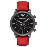 Emporio Armani Luigi Chronograph Black Dial Red Leather Strap Watch For Men - AR1971