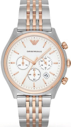 Emporio Armani Zeta Chronograph Quartz White Dial Two Tone Steel Strap Watch For Men - AR1998