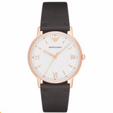 Emporio Armani Dress Quartz White Dial Brown Leather Strap Watch For Men - AR11011