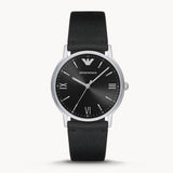 Emporio Armani Kappa Analog Quartz Black Dial Black Leather Strap Watch For Men - AR11013