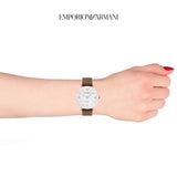 Emporio Armani Gianni T Bar Quartz Mother of Pearl White Dial Brown Leather Strap Watch For Women - AR11040