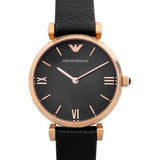 Emporio Armani Gianni T Bar Black Mother of Pearl Dial Black Leather Strap Watch For Women - AR11060