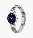 Emporio Armani Gianni T Bar Dark Blue Dial Silver Stainless Steel Watch For Women - AR11091