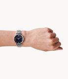 Emporio Armani Gianni T Bar Dark Blue Dial Silver Stainless Steel Watch For Women - AR11091