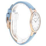 Emporio Armani Aurora Quartz Mother of Pearl White Dial Blue Leather Strap Watch For Women - AR11109