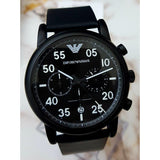 Emporio Armani Luigi Chronograph Black Dial Black Leather Strap Watch For Men - AR11133