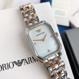 Emporio Armani Gianni T Bar Mother of Pearl Dial Two Tone Steel Strap Watch For Women - AR11146