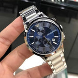 Emporio Armani Renato Chronograph Blue Dial Silver Steel Strap Watch For Men - AR11164