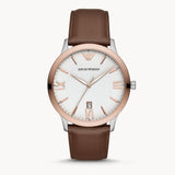 Emporio Armani Giovanni Quartz White Dial Brown Leather Strap Watch For Men - AR11211