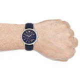 Emporio Armani Renato Chronograph Blue Dial Black Leather Strap Watch For Men - AR11216