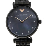 Emporio Armani Gianni T-Bar Quartz Black Mother of Pearl Dial Black Steel Strap Watch For Women - AR11268