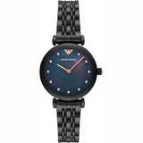 Emporio Armani Gianni T-Bar Quartz Black Mother of Pearl Dial Black Steel Strap Watch For Women - AR11268