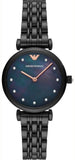 Emporio Armani Gianni T-Bar Quartz Black Mother of Pearl Dial Black Steel Strap Watch For Women - AR11268