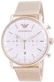 Emporio Armani Aviator Chronograph Quartz Beige Dial Gold Mesh Bracelet Watch For Men - AR11315