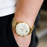 Emporio Armani Aviator Chronograph Quartz Beige Dial Gold Mesh Bracelet Watch For Men - AR11315