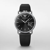 Emporio Armani Aviator Quartz Black Dial Black Leather Strap Watch For Men - AR11336