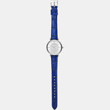 Emporio Armani Gianni T Bar Quartz Crystals Silver Dial Blue Leather Strap Watch For Women - AR11344