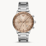 Emporio Armani Mario Chronograph Beige Dial Silver Steel Strap Watch For Men - AR11352