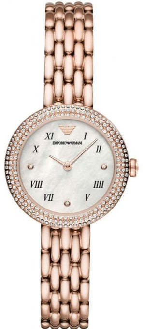 Emporio Armani Rosa Quartz Mother of Pearl White Dial Rose Gold Steel Strap Watch For Women - AR11355