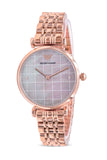 Emporio Armani Gianni T Bar Quartz Mother of Pearl Dial Rose Gold Steel Strap Watch For Women - AR11385