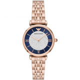 Emporio Armani Gianni T-Bar Quartz Crystals Black Dial Gold Steel Strap Watch For Women - AR11423