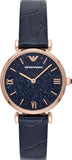 Emporio Armani Gianni T-Bar Quartz Blue Dial Blue Leather Strap Watch for Women - AR11424