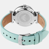 Emporio Armani Gianni T Bar Analog Crystals Silver Dial Blue Leather Strap Watch For Women - AR11443