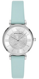 Emporio Armani Gianni T Bar Analog Crystals Silver Dial Blue Leather Strap Watch For Women - AR11443