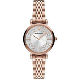 Emporio Armani Gianni T-Bar Crystals Silver Dial Rose Gold Steel Strap Watch For Women - AR11446