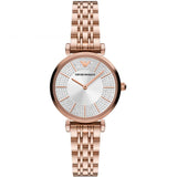 Emporio Armani Gianni T-Bar Crystals Silver Dial Rose Gold Steel Strap Watch For Women - AR11446