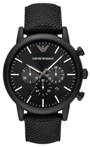 Emporio Armani Luigi Analog Black Dial Black Leather Strap Watch For Men - AR11450