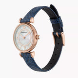 Emporio Armani Gianni T-Bar Analog Mother of Pearl Dial Blue Leather Strap Watch For Women - AR11468