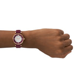 Emporio Armani Gianni T Bar Crystals Maroon Dial Maroon Leather Strap Watch for Women - AR11487