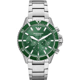 Emporio Armani Diver Chronograph Green Dial Silver Steel Strap Watch For Men - AR11500