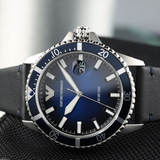 Emporio Armani Diver Three-Hand Quartz Blue Dial Blue Leather Strap Watch For Men - AR11516