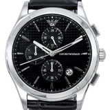 Emporio Armani Paolo Chronograph Black Dial Black Leather Strap Watch For Men - AR11530