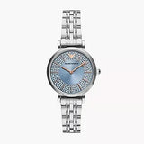 Emporio Armani Gianni T-Bar Quartz Blue Dial Silver Steel Strap Watch For Women - AR11594