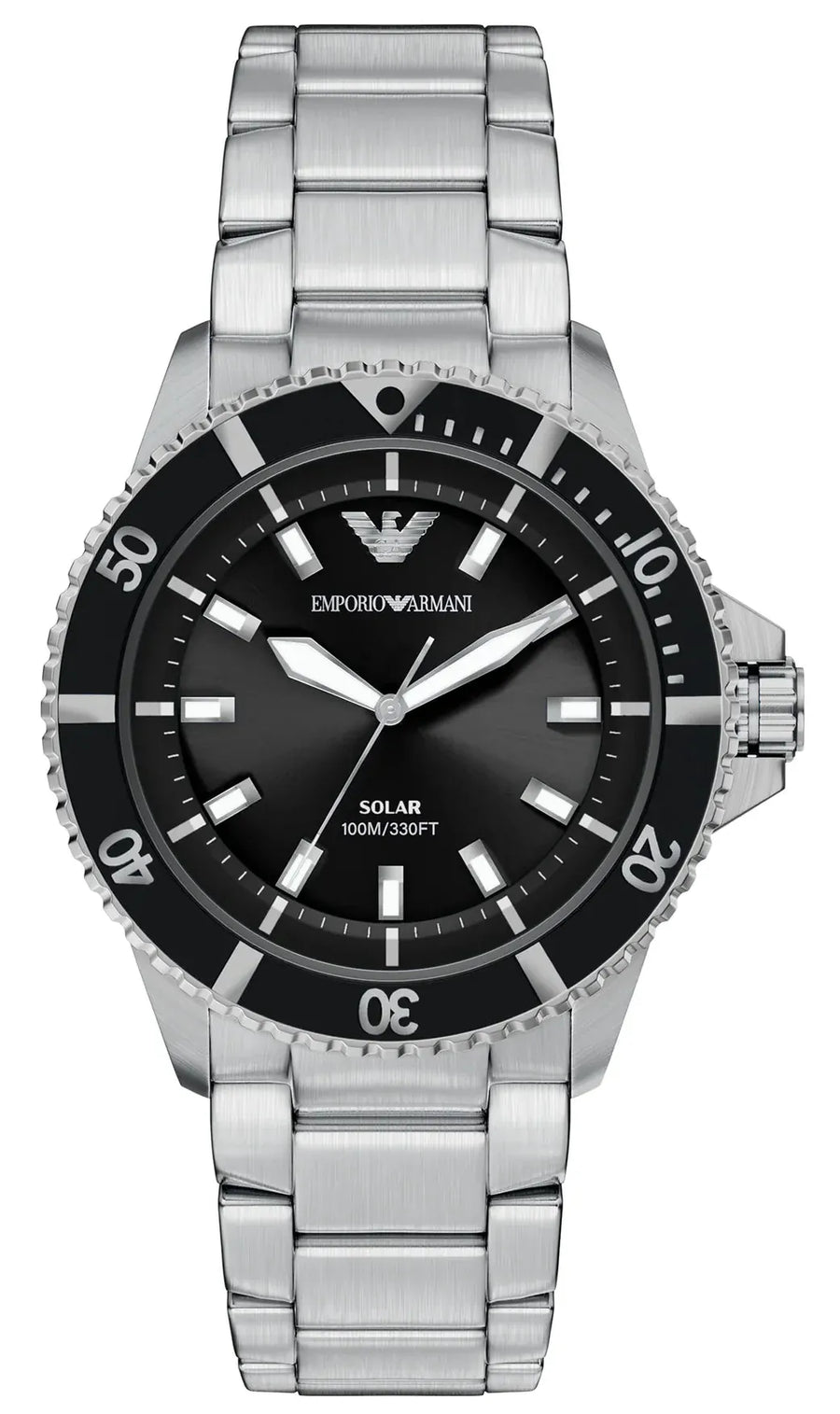 Emporio Armani World Explorer Solar Black Dial Silver Steel Strap Watch for Men - AR11787