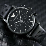 Emporio Armani Luigi Chronograph Black Dial Black Leather Strap Watch For Men - AR1737