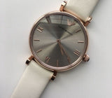 Emporio Armani Gianni T Bar Light Brown Dial White Leather Strap Watch For Women - AR1769