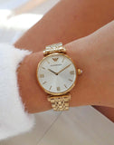 Emporio Armani Gianni T Bar Silver Dial Gold Stainless Steel Strap Watch For Women - AR1877