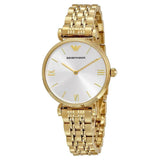 Emporio Armani Gianni T Bar Silver Dial Gold Stainless Steel Strap Watch For Women - AR1877